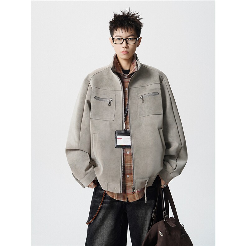 可二开雾霾扎染面料大码M-5XL工装拉链皮衣夹克男JK78100P90控128，男装夹克，星座227-7