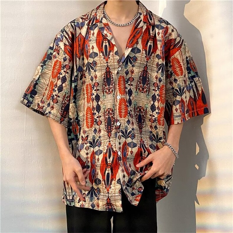 青春流行简约夏季潮潮流男时尚慵懒新款日常衬衫日系七分袖,男装衬衫,星座716-4