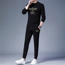 中年印花套装男士春秋季休闲新款中老年爸爸秋装圆领卫衣男两件套，男装休闲套装，电商B212（原钱塘6029）