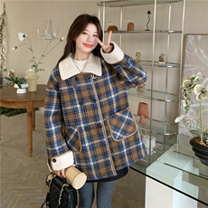 冬装新款现货皮毛一体格子外套2C271-9570-P195K278，女装毛呢外套，2C271
