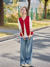 现货！2026春装新款新中式复古两面穿提花马甲上衣两件套，女装套装/套裙，魅影
