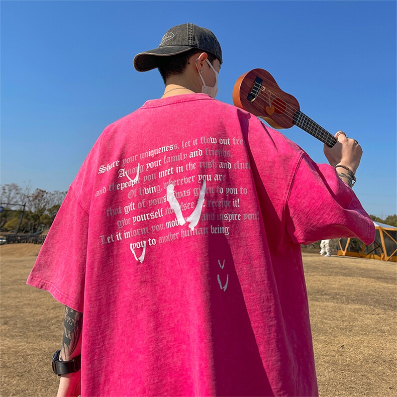 量大优供视频重磅美式复古蜡染水洗做旧短袖t恤SX10特P30,男装T恤,电商A486