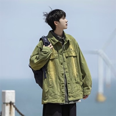 日系Cityboy复古绿色水洗牛仔外套男春秋季新款港风工装夹克N331，男装夹克，星座1116A-1（原606A）