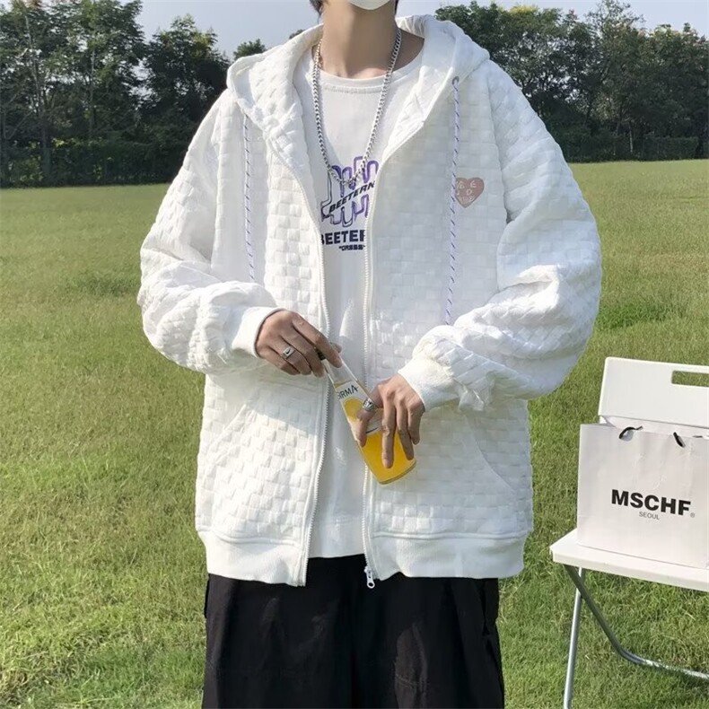 秋装新款连帽卫衣女宽松华夫格百搭设计感长袖开衫外套WY41,女装短外套,星座1116A-1（原606A）