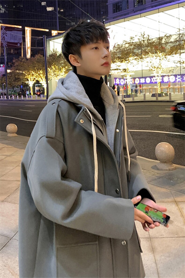 秋冬毛呢大衣男短款连帽外套韩版潮流假两件上衣812-F612-P128,男装毛呢大衣,星座812