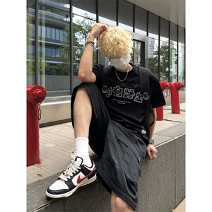 复古美式珍珠烫钻拼图休闲套头圆领短袖T恤男女同款TX622-特P35图片