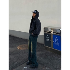 B221美式ins高街暗黑光版修身微喇牛仔裤LK23137-P55控78，男装牛仔裤，电商B221