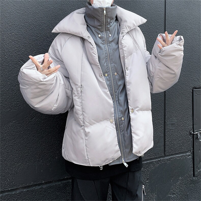 冬PU皮小众光亮面双层加厚宽松棉服立领面包服金属纽扣假两件棉衣,男装棉衣,星座505-2（原电商A260-1)