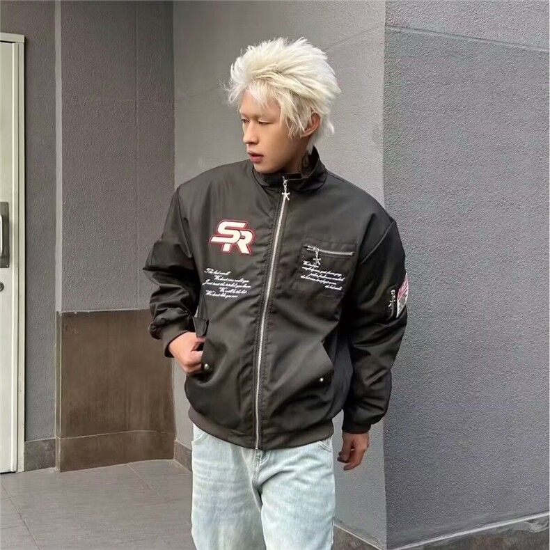 潮牌飞行夹克男复古刺绣棒球服新款春秋季宽松百搭外套情侣款图片