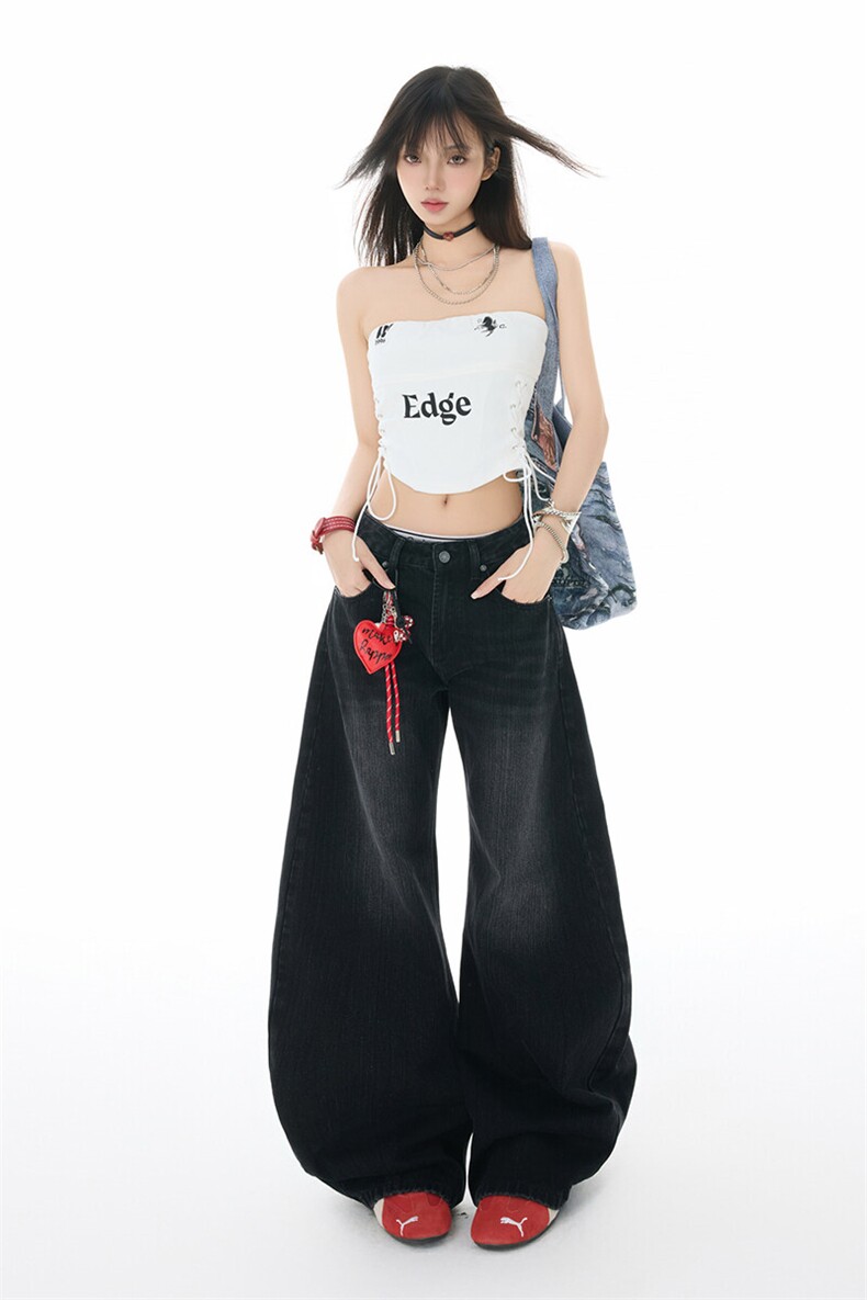 垂感阔腿牛仔裤男女2026春夏复古宽松弯刀拖地直筒裤YD9048-P60,男装牛仔裤,星座509