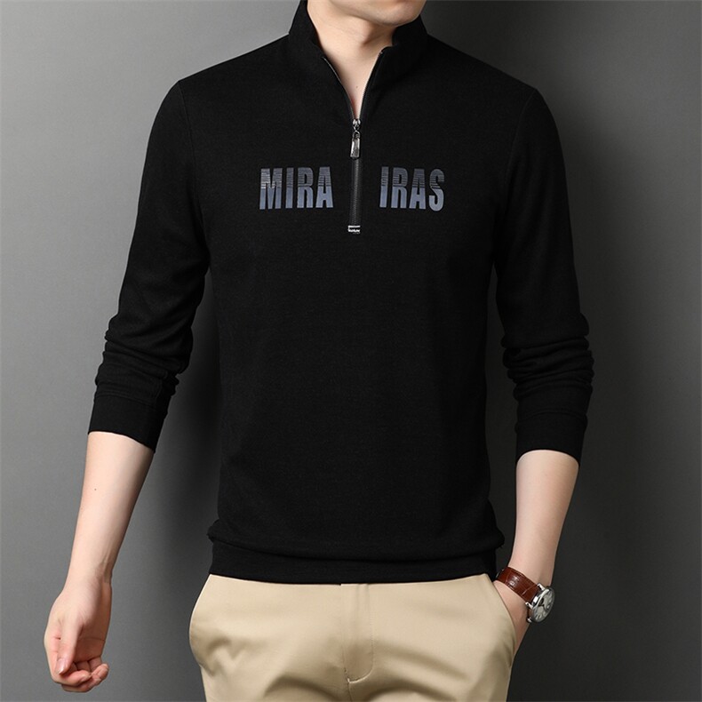 春秋季新款男士长袖t恤商务休闲上衣中年爸爸装立领半拉链卫衣，男装卫衣，电商B212（原钱塘6029）