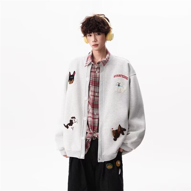 美式趣味毛巾绣慵懒卫衣开衫男女秋冬情侣棒球服潮SX1010P51,女装职业装,星座1112-1
