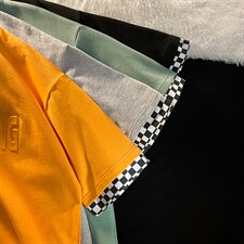 新款港风平铺摆拍短袖T恤凹凸印棋盘格纯手感宽松TC3108-P28，男装T恤，星座717