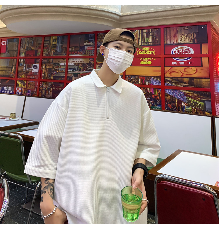 T6075/P25新款夏季华夫格polo衫T恤男大码宽松纯色简约上衣男装潮,男装T恤,电商A141