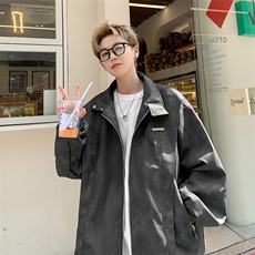 做旧面料英文刺绣PU皮衣金属标双拉链夹克外套PY999/特P90黑灰3，男装皮衣，电商A094