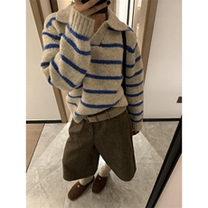 复古翻领条纹毛衣女秋冬慵懒风宽松长袖软糯针织衫上衣M5111，男装针织衫/毛衣，星座1116A（原606A-3）