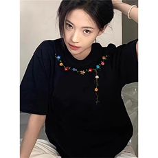 万针全刺绣工艺抖音得物高品质260克重磅纯棉双纱美式高街短袖T恤，男装T恤，电商A486