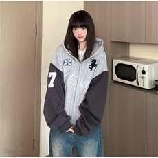 网图美式插肩开衫卫衣男春秋季潮宽松休闲连帽拉链外套卫衣WY204，女装短外套，星座302B-2