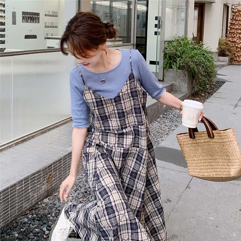 温柔风格纹吊带连衣裙女夏2025新款学院风减龄法式超好看休闲长裙图片