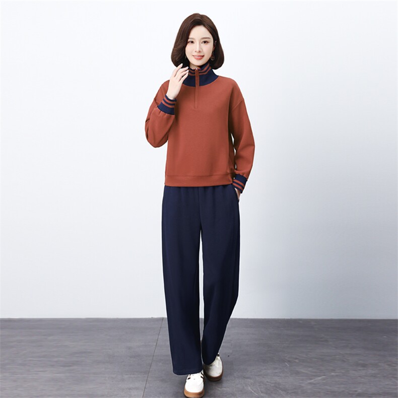 长期有大货套装女2026春装新款半拉链阔腿裤穿搭一整套妈妈两件套,女装运动套装,璐依舞