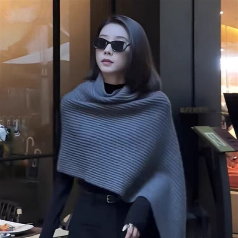 高级感针织围巾披肩女2025新款春秋外穿高领斗篷不规则,饰品披肩,锦瑟羊绒