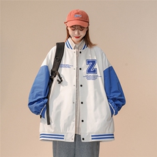 中性风拼接撞色字母印花棒球服宽松百搭夹克外套G79P65控88---，男装夹克，A247A