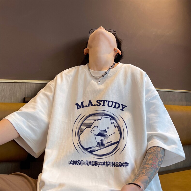 小熊卡通印花t恤短袖男款夏季潮牌潮流休闲运动半袖oversize衣服图片
