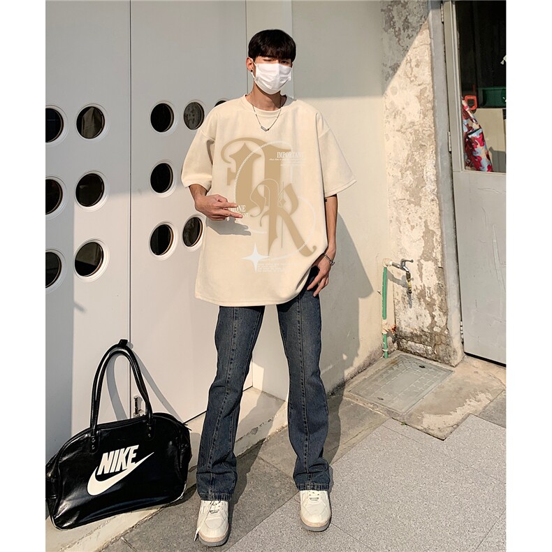 情侣装2026夏季新款美式高街印花麂皮绒宽松短袖T恤半袖D276P38,男装T恤,电商A335-1（原A458）
