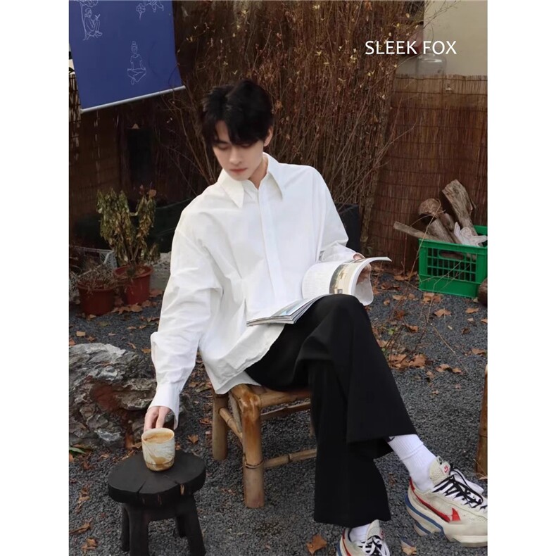 2025夏季男士轻奢居家抗皱外套休闲禁欲百搭长袖黑色帅气外搭衬衫，男装衬衫，星座506A