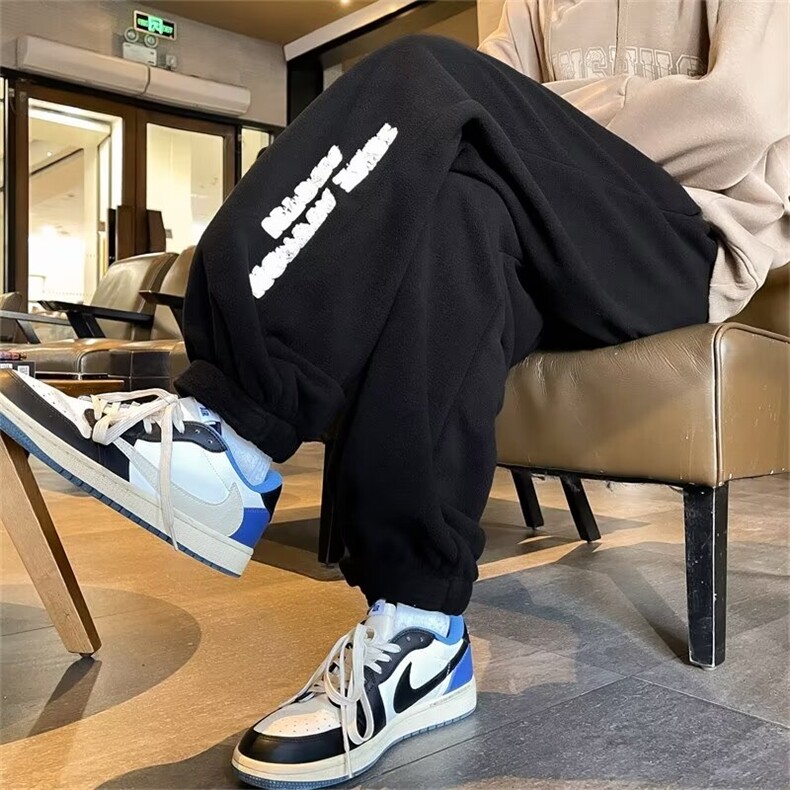 束脚卫裤春秋2023羊羔绒高街加绒魔术贴裤子运动显瘦休闲裤KB22,男装休闲裤,星座1116A-1（原606A）