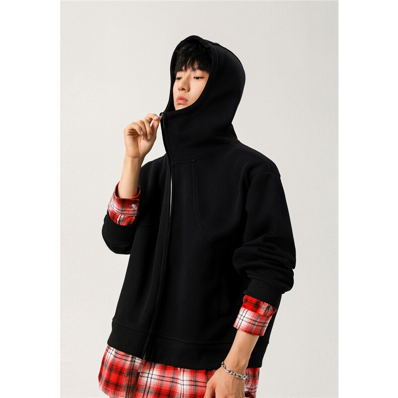 480G秋冬新款美式假两件格子开衫重磅连帽卫衣外套GW050-P95控128,女装短外套,星座216(原A116)