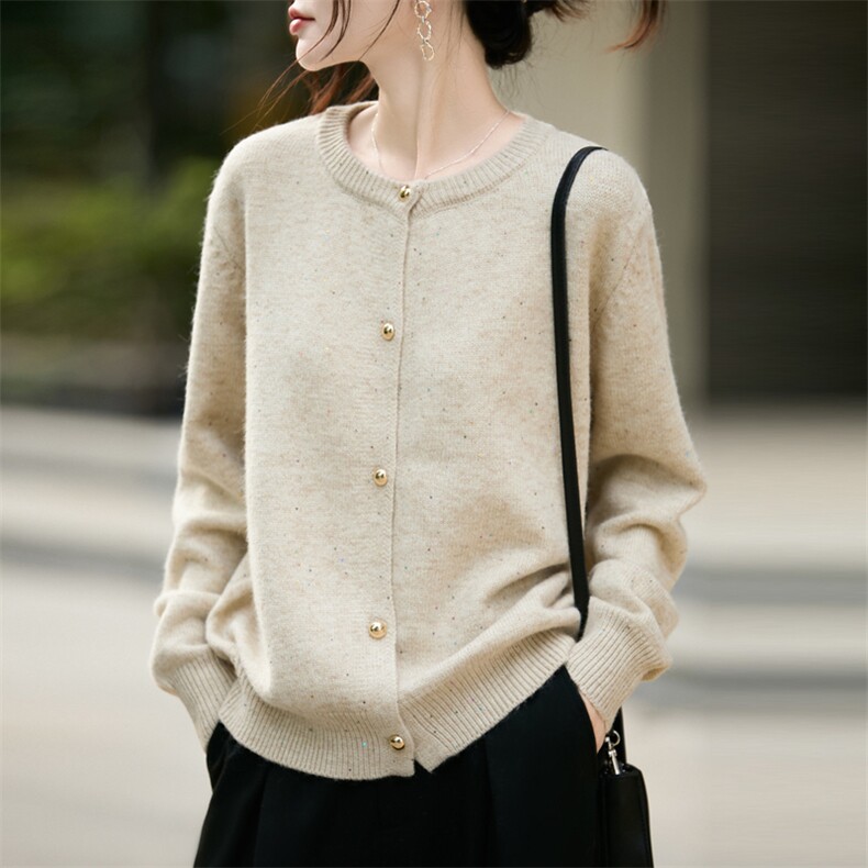 法式高级感珠片彩纱miu系开衫女保暖外套毛衣2025新针织外搭上衣，女装针织衫/毛衣，九嘉羊绒