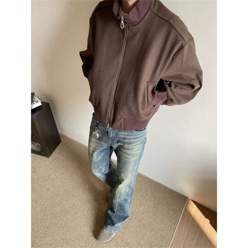 青少年高级感美式设计感垫肩外套男女款美式廓形立领小众夹克ins,男装夹克,星座506A