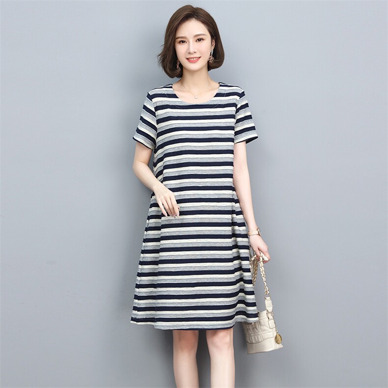 条纹连衣裙女2022年夏季新款气质显瘦高级感裙子潮,女装连衣裙,忆绮罗