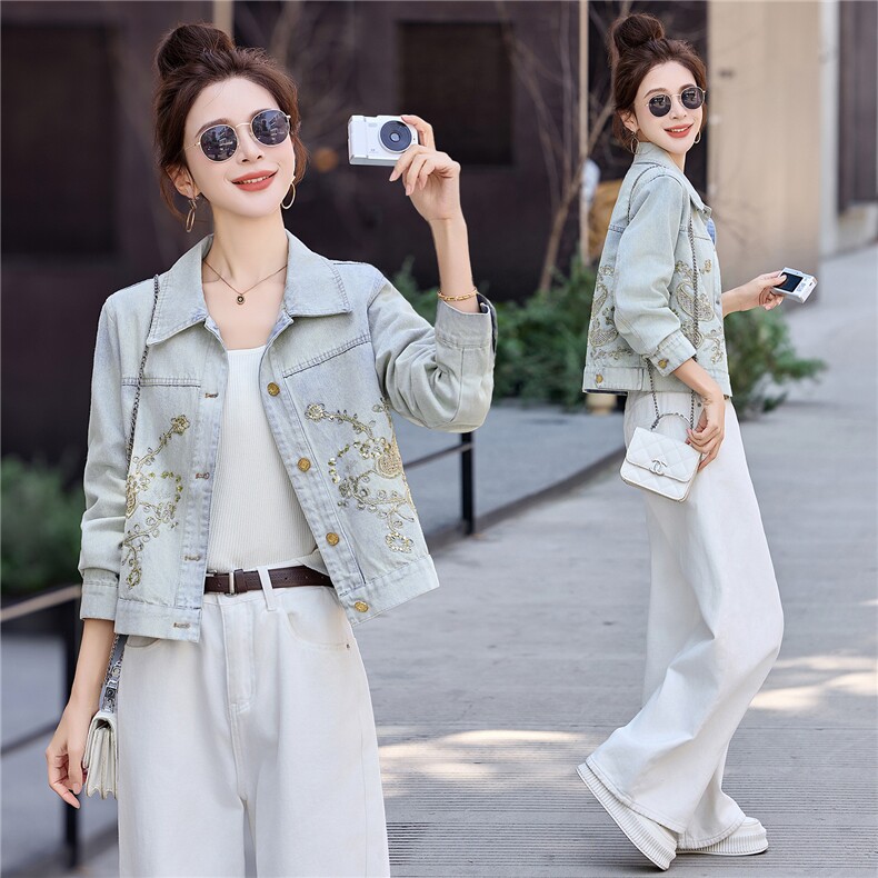 2026春新款重工金丝线刺绣牛仔休闲短款外套，女装短外套，瑶迪依秀