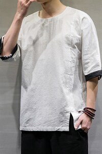 春夏新款风大码宽松棉麻短袖t恤男七分袖DSA008/T063/P60图片