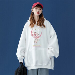 ！ 2024春季新品慵懒简约甜美印花宽松连帽卫衣W288 P35控48图片