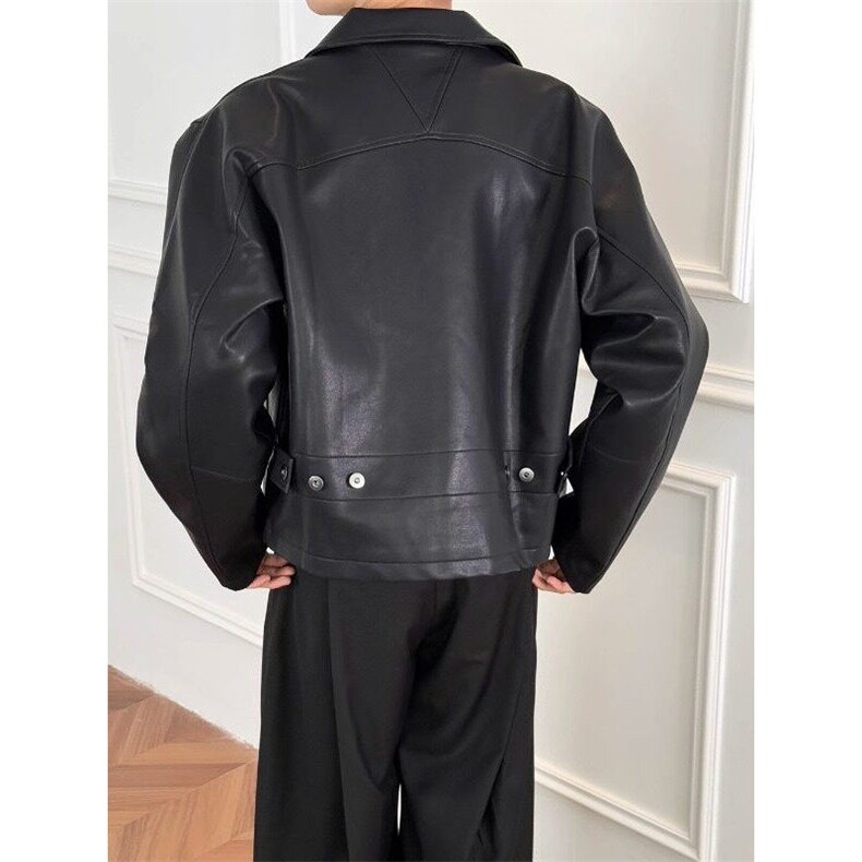 W9484-P75网图现货美式复古短款可拉红内里PU皮衣外套夹克,男装夹克,星座1608-2