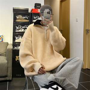 抖音直播！半高领拉链套头针织毛衣男外套男 XH13-p55图片