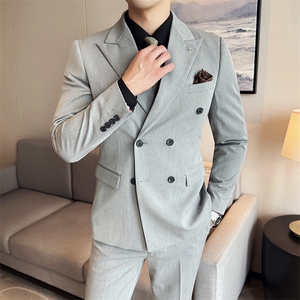 507A-SJT813-P210 2025春季时尚男士双排扣西服三件套装礼服图片