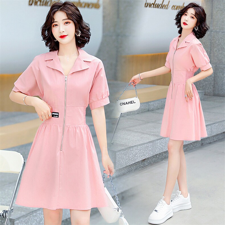 2024夏季新款简约优雅气质翻领休闲时尚高腰舒适修身连衣裙，女装连衣裙，三木叶子