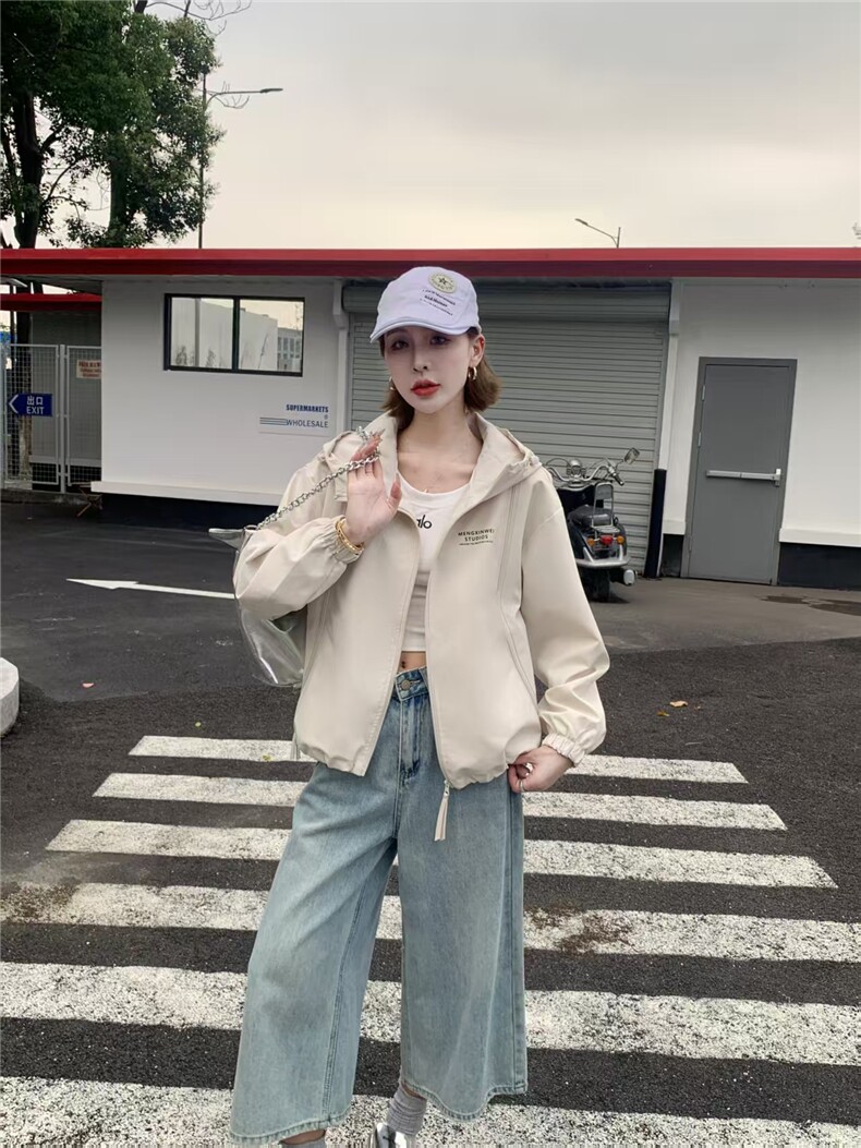 （现货）连帽外套女春秋洋气短款风衣宽松休闲小个子百搭夹克上衣,女装短外套,韩蔻秀