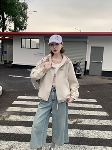 （现货）连帽外套女春秋洋气短款风衣宽松休闲小个子百搭夹克上衣图片