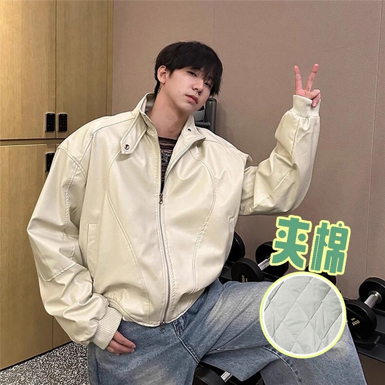 秋冬季解构立领设计皮夹夹棉加厚男复古设计高级感外套PM8058-P68，女装短外套，星座208-5