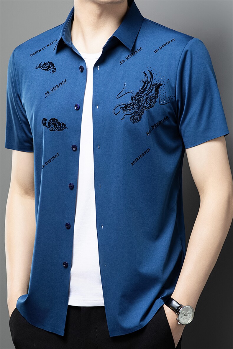 印花短袖衬衫男夏季新款时尚宽松无痕寸衫潮流高级感衬衣男,男装衬衫,电商B212（原钱塘6029）
