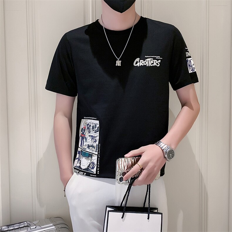 社会小伙2025新款夏季T恤男士短袖潮牌印花A313-1-5809-P4868,男装T恤,电商A313-1