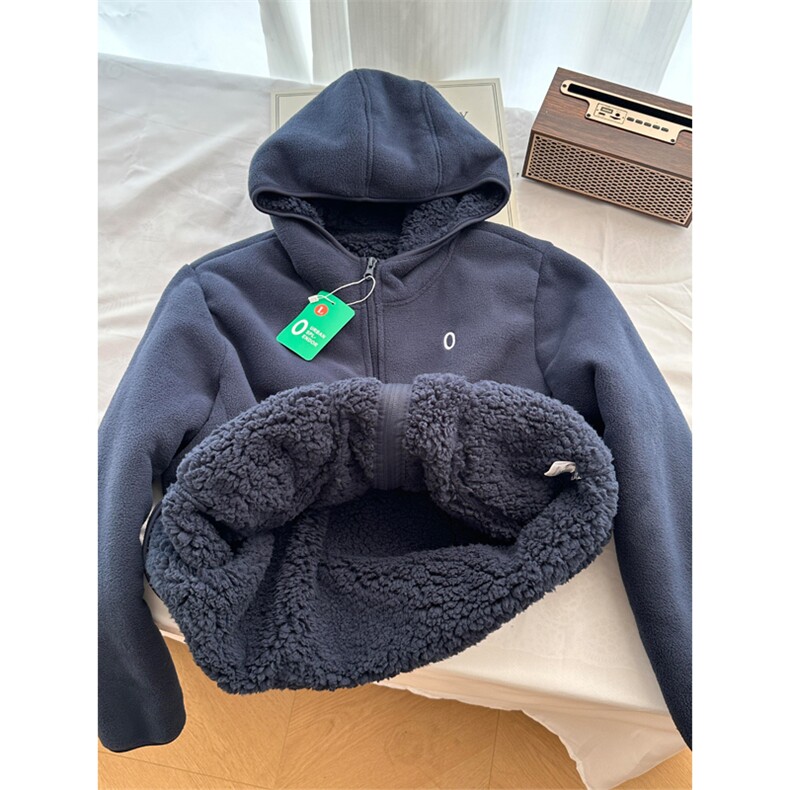 网图高品双面摇粒绒加厚保暖连帽羊羔绒开衫外套男女A1050-P65,男装棉衣,星座1505