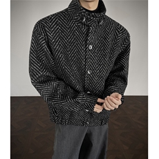 鱼骨条纹呢子内胆加棉加厚棉衣宽松立领棉服A170-N63-P118，男装棉衣，电商A170