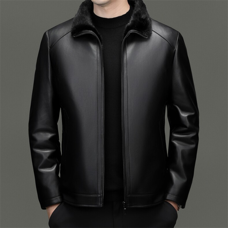 HT-SY22026男式冬季头层绵羊皮水貂内胆派克服真皮皮衣男夹克图片