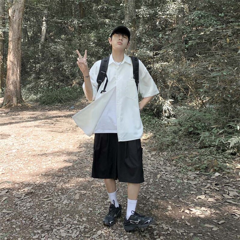 衬衫男士短袖韩版潮流百搭夏季2024新款ins宽松外套CY742-P34,男装衬衫,星座412-3